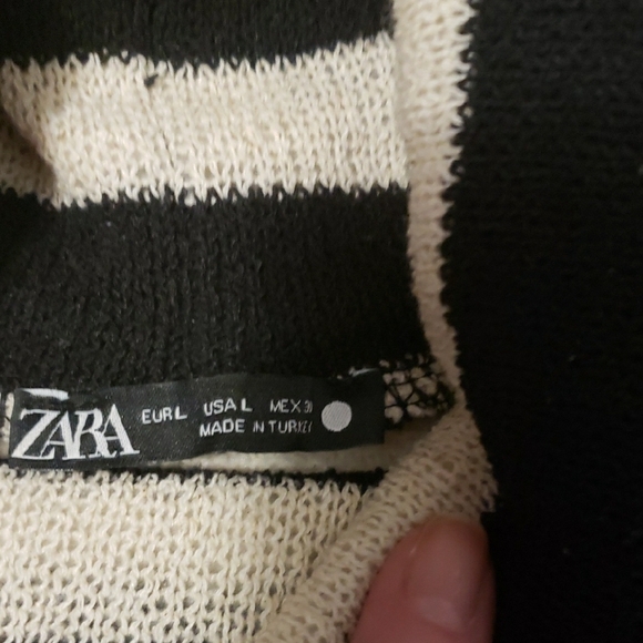 Striped Black and Cream Turtleneck Sweater - Picture 3 of 7